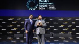 Menteri Pertahanan RI Prabowo Subianto saat menjadi keynote speaker pada acara Mandiri Investment Forum 2024 di Fairmont Hotel Jakarta. (Dok. Tim Media Prabowo)